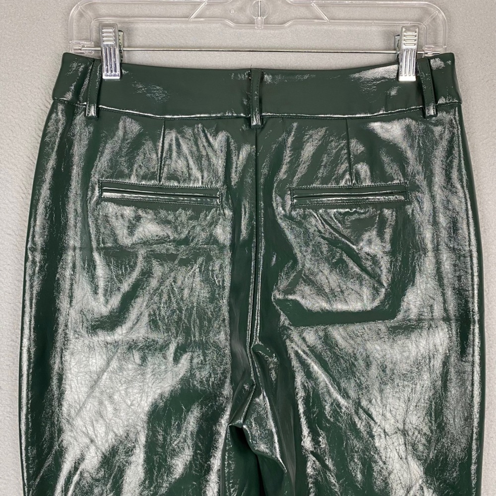7 For All Mankind High Rise Shiny Faux Leather Flare Pant Women M Dark Green NWT - Picture 5 of 13